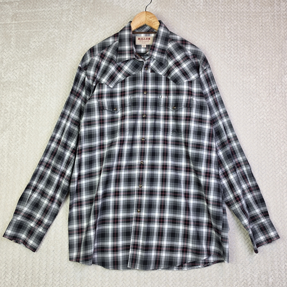 Miller Ranch Shirt Long Sleeve Button Down Mens XL Plaid Black Red Western USA